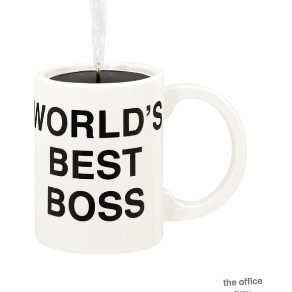 Hallmark White Dunder Mifflin World's Best Boss Coffee Mug Christmas Ornament - Picture 1 of 6